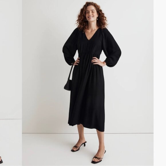 Madewell Black V Neck Empire Midi Dress - Picture 1 of 8